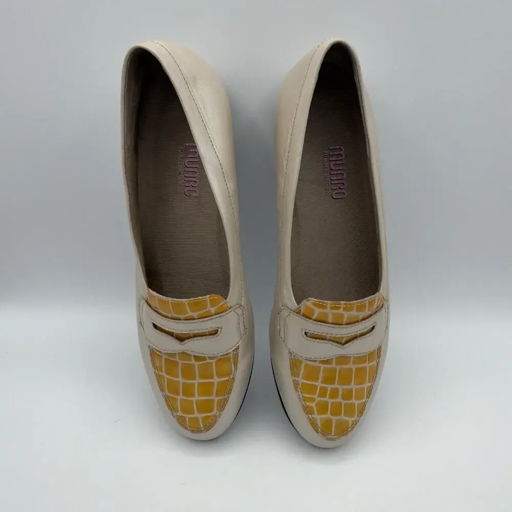 MUNRO Carrie Pearl Leather Yellow Embossed Vamp Loafers Womens Size 9